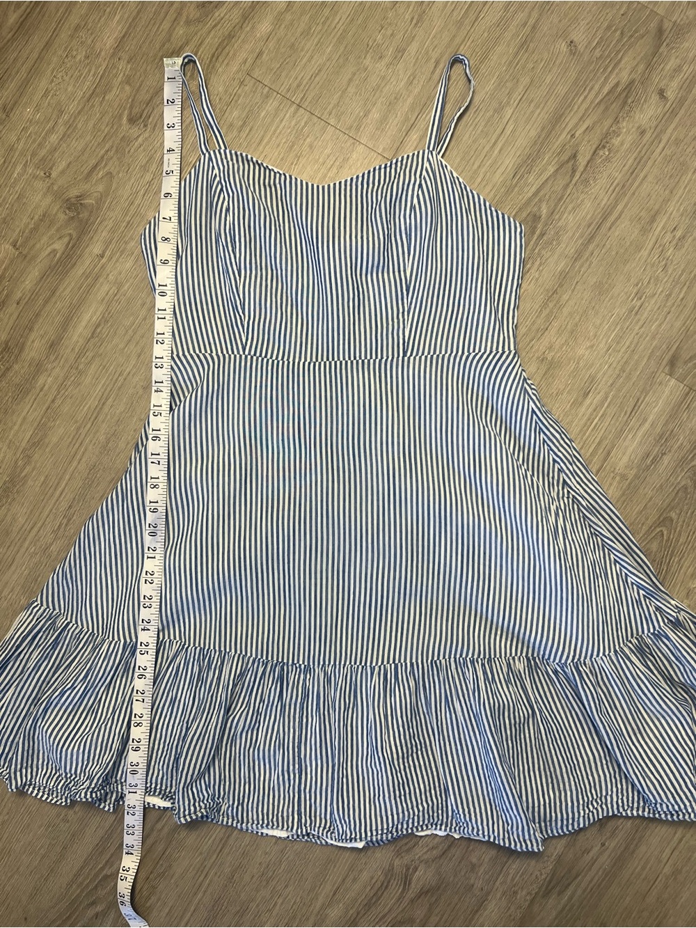 Striped Spaghetti‑Strap Day Dress - Blue & White | Cotton Blend - Picture 7 of 7